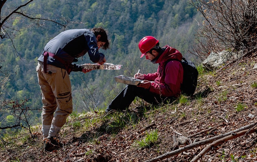 field researchers collecting samples