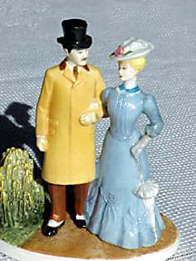 A Victorian couple strolling through the park