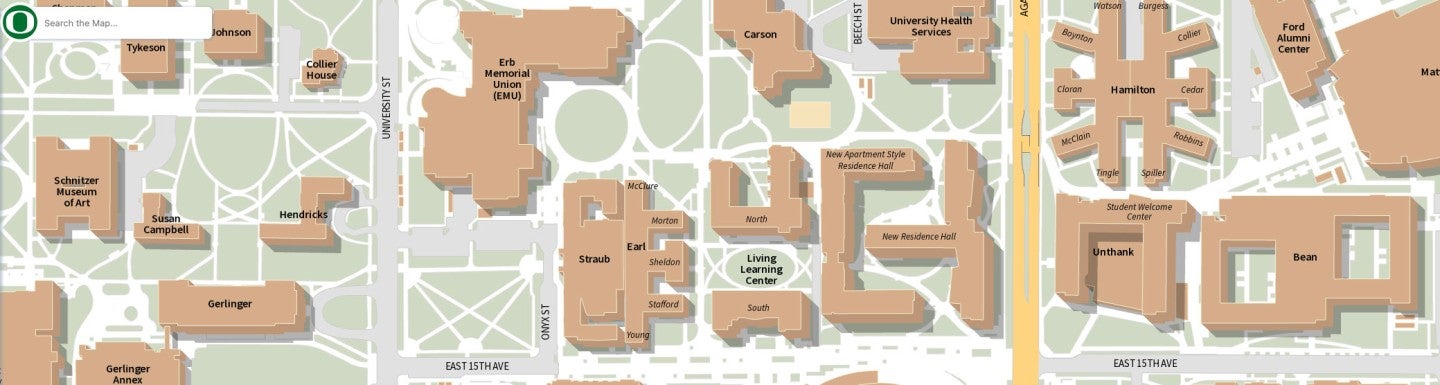 a portion of the online UO campus map