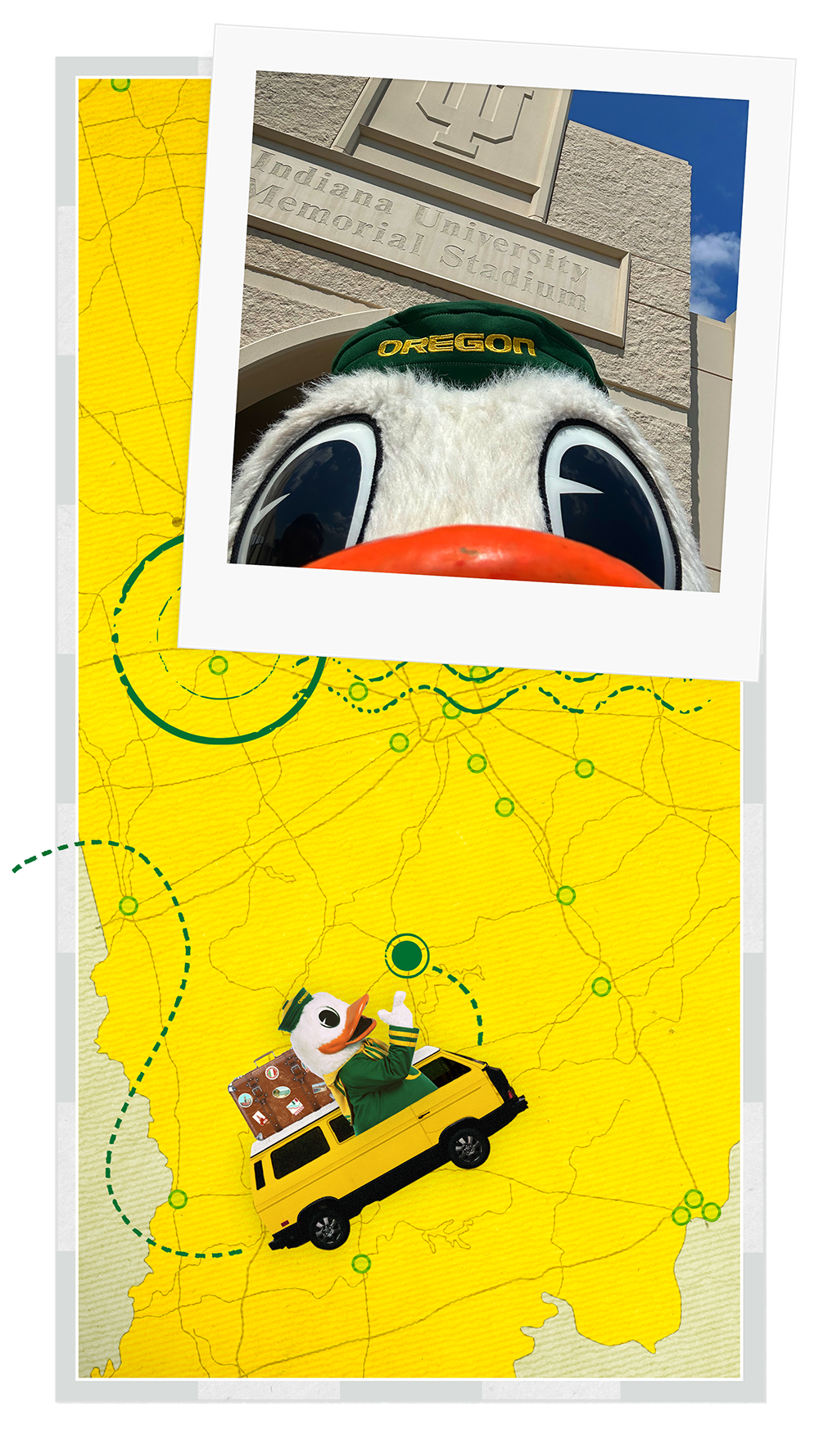 The Oregon Duck's selfie in front of Indiana University's football stadium