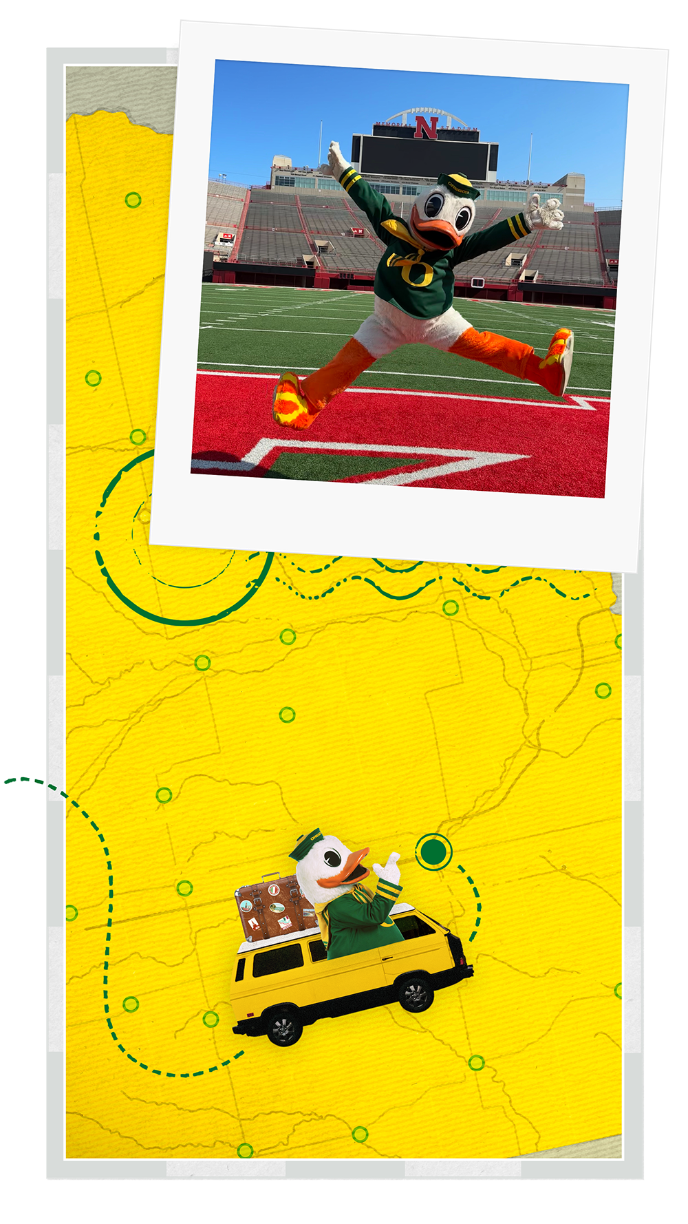 The Duck on Nebraska football field