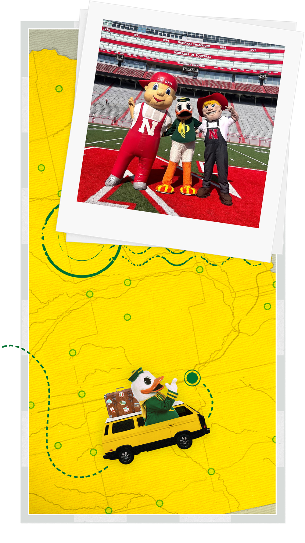 The Duck with Nebraska mascots