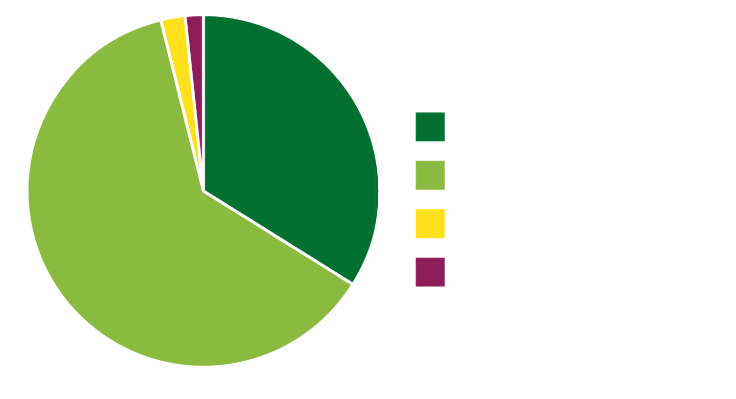 2024 Ethnicity Chart: Students of color 35.5%, International 3.4%,  White 60.0%, Not Reported 1.1%