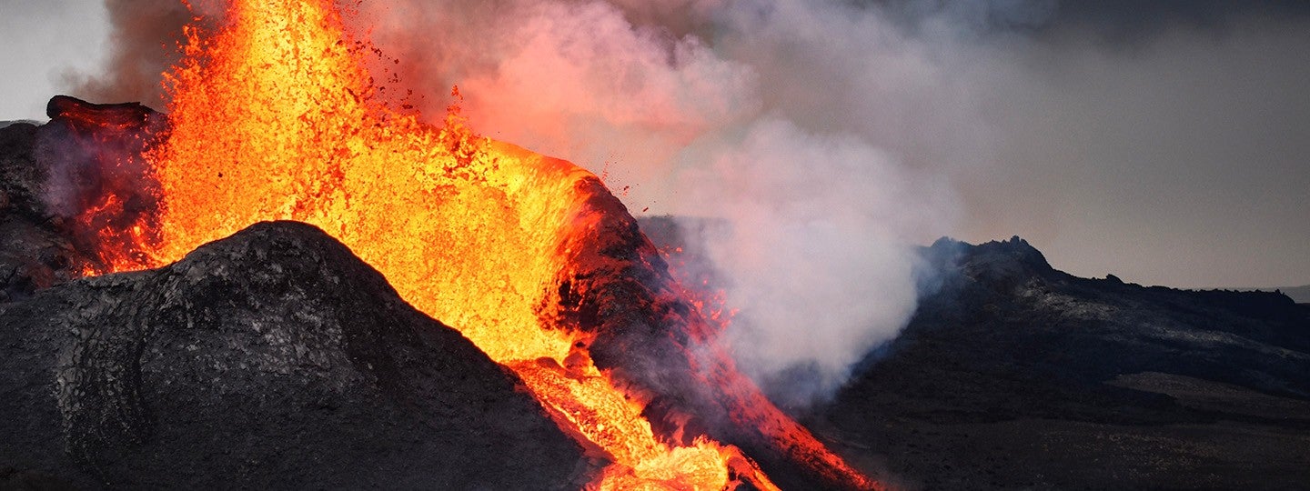 Fagradalsfjall volcano eruption on Reykjanes peninsula, Iceland.